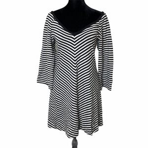 Free People Deep V Striped Bell Sleeve Skater Mini Dress Women's Size Medium